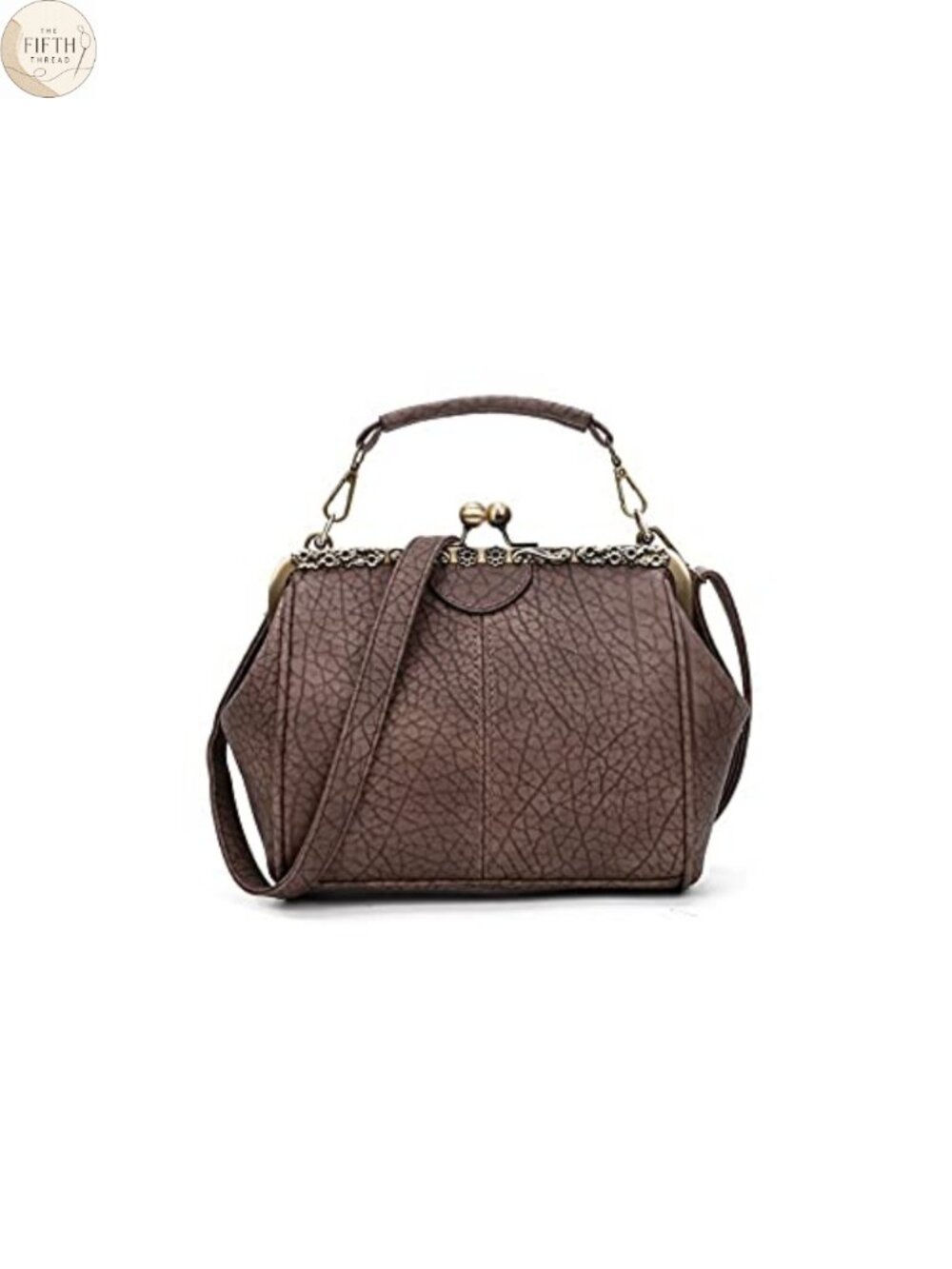 Retro PU Leather Kiss Lock Evening Clutch Crossbody Shoulder Bag